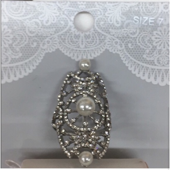 Silver Pearl Scroll Ring Sz 7 - Picture 3 of 5